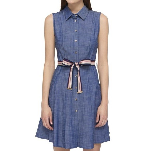 Tommy Hilfiger Dresses & Skirts - Tommy Hilfiger Sleeveless Chambray Shirt Dress w/Belt - Size 6 - NWOT